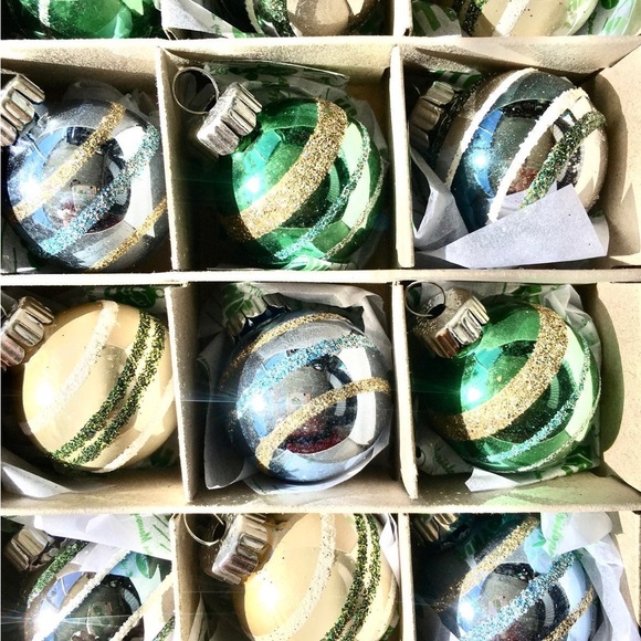 20 Radko Mini Glass Ball Christmas Ornaments Blue White Silver Glitter Stripes - Picture 7 of 8